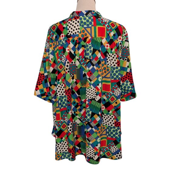 Top Notch Womens Plus Size 52/32W Vtg Colorful Abstract Print Button Up S/S Top - Picture 3 of 8
